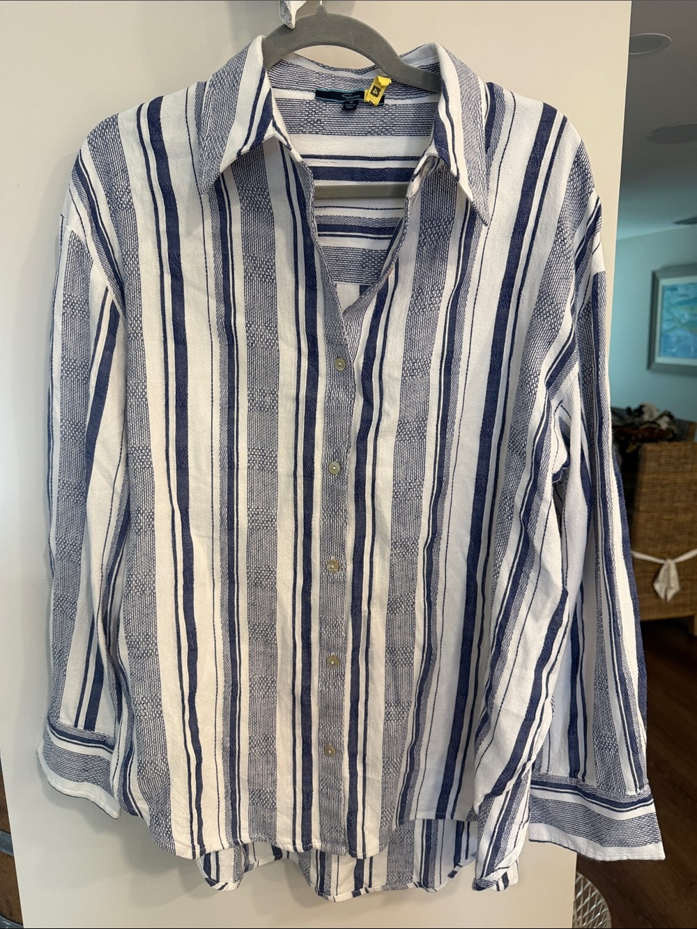 Striped Blue and White Button-Up Shirt/coverup medium